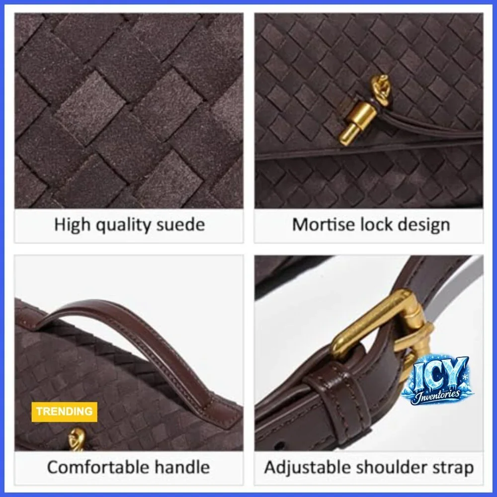 Suede Woven Handbag Evening Shoulder Bag Clutch Purse Crossbody Satchel